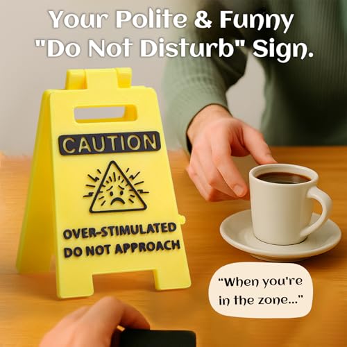 Caution Overstimulated Desk Sign, Office Desk Decor 3D Printed, Gag Gifts Double-Sided Sign with Humorous Quote, Cubicle Decoration Accessories for Women Men, Team Gifts for Coworker Friends Funny - color: Caution 2