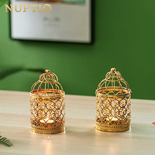 6 Pcs Small Metal Tealight Hanging Birdcage Lantern, Vintage Decorative Centerpieces of Wedding, Party, Gold - color: Gold, size: 6Pcs