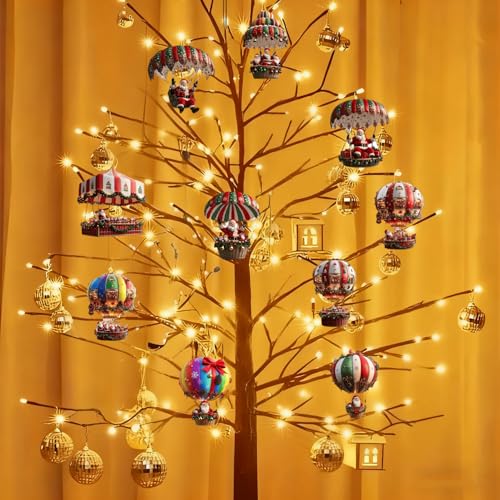 10 Pcs Christmas Hot Air Balloon Santa Hanging Ornaments, Hot Air Christmas Tree Balloon Hanging Ornaments with Santa Claus Holiday Elements, Acrylic Hanging Decor for Xmas, Home Party - color: Style 6