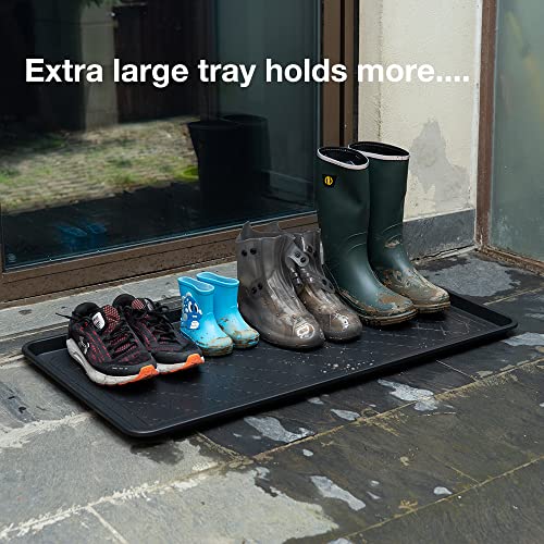 Extra Large All-Weather Boot Tray 40x20 in, Waterproof Shoe Mat with 1.25 in Raised Edge, Recycled Polypropylene Floor Protector for Entryway and Mudroom, Black - style: Black