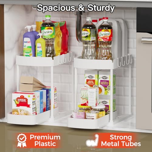Ukeetap 2 Pack Multi-Purpose Pull-Out Storage Organizers, Under Sink & Cabinet Storage, 12.8 Inch, White - color: White, size: 12.8 Inch