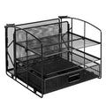 Amazon Basics Sturdy Rectangular Desktop Organizer with 3 Trays, Sliding Drawer and Hanging File Holder for Office Supplies, Black
