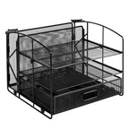 Amazon Basics Sturdy Rectangular Desktop Organizer with 3 Trays, Sliding Drawer and Hanging File Holder for Office Supplies, Black