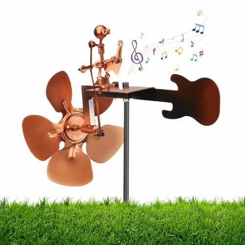 Guitar Windmill, Handmade Metal Guitar Windmill, Metal Rock Band Wind Mill for Yard and Garden, Wind Spinners Outdoor Art Sculpture Outdoor Percussionist Figurine Gift - size: Guitar