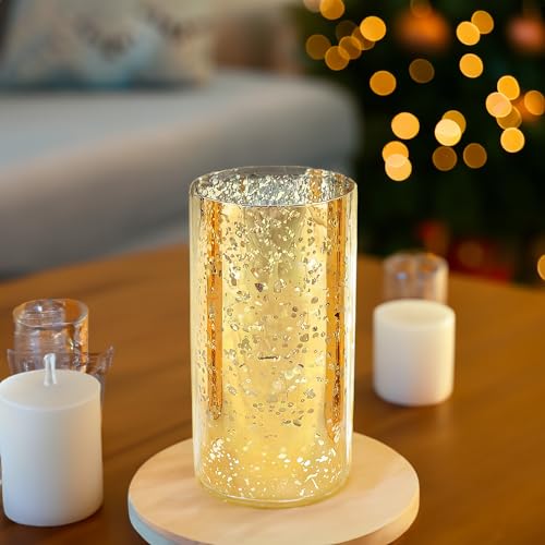 WGVI Hurricane Candle Holder Sleeve, W: 5", Ht: 8", Gold Speckled Glass Cylinder Open Both Ends, Chimney Tube Shade, 1 Piece - size: 5x8"H