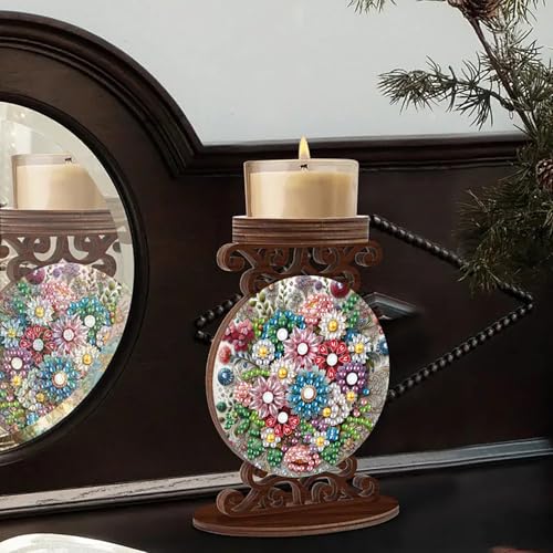 ARTopet 2Pcs DIY Diamond Art Painting Candlestick Holders Wooden Desk Candle Holder Ornament Double Sided Diamond Tabletop Ornaments for Home Decor-03 - color: 2pcs-03