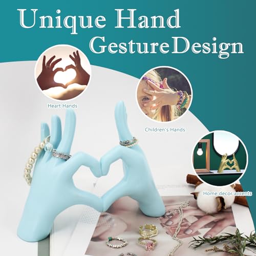 Accessoryway Blue Heart Hands Sculpture Decor - Valentines Day Decorations for Living Room, Bedroom, Office & Shelf Decor,Unique Heart Hands Ring Holder Display for Girls & Wedding Decorations - color: Light Blue