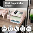 Mind Reader 2 Tier Paper Tray with Top Supply Compartment, Desktop File Organizer, Metal Mesh, Pink - color: Pink