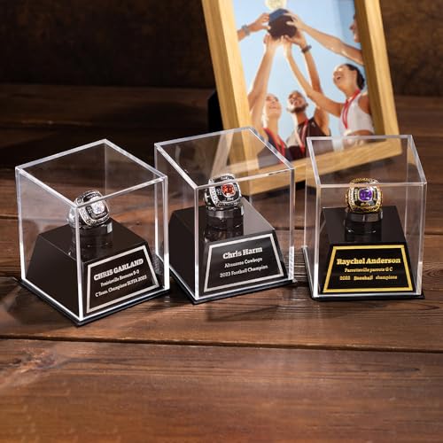 BYFDIY Custom Championship Ring Display Case Acrylic Baseball Ring Holder Personalized Name Rings Display Case for Football Softball Basketball Sport Size 3×3×3.5INCH