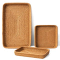 Set of 3 Rattan Serving Trays – Handwoven Wicker Trays for Bathroom, Kitchen, Coffee Table, Ottoman; Modern Farmhouse, Boho, Rustic & Coastal Home Decor - style: Natural Rattan Trays