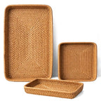 Set of 3 Rattan Serving Trays – Handwoven Wicker Trays for Bathroom, Kitchen, Coffee Table, Ottoman; Modern Farmhouse, Boho, Rustic & Coastal Home Decor - style: Natural Rattan Trays