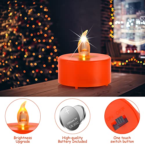 Battery Operated LED Tea Lights: 24PACK Flameless Electric Votive Candles Lamp Realistic and Bright Flickering Holiday Gift Long Lasting 150Hours for Seasonal & Festival Celebration Orange - color: Orange, size: 24pack
