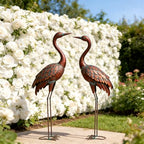 chisheen 2PCS Garden Crane Statues Outdoor Sculptures Metal Yard Art Statue for Garden Decoration Large Size Set of 2 - size: L-2PC