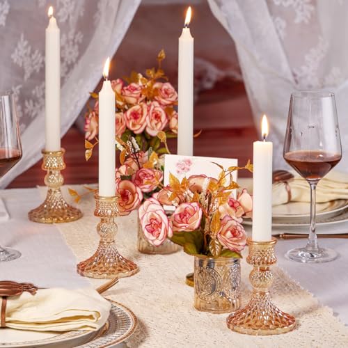 Taper Candlestick Holder Set of 6, Gold Candle Holders & Vintage Candlestick Holders, Glass Candle Holder for Table Centerpieces, Fall, Christmas, Autumn, Thanksgiving Decor - color: Gold, size: Crystal