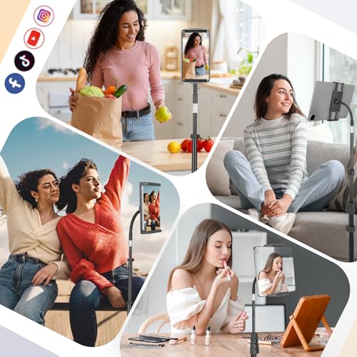 Aureday iPad Stand Floor, 67” Height Adjustable iPad Tripod Stand, Tablet Stand with Extendable Holder for iPad mini, iPad Air, iPad Pro, Kindle, Switch, Smartphones, and All 4.7" to 12.9" Devices - color: Black