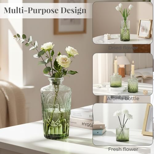 BEAHOT 32 Pack Green Bud Vase in Bulk,Mini Vintage Glass Flower Vases for Centerpieces,Wedding Decor,Party & Home Decaration,Mother's Day (Green-Gradient) - color: Green