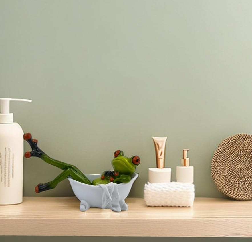 VVGIFTS Frog Figurines Decor Funny Cute Craft Resin Frog Sculpture Statue for Home Office Desk Tabletop Bathroom Decoration, Ornament Gift (Frog Lying in Bathtub) - color: Frog Lying in Bathtub