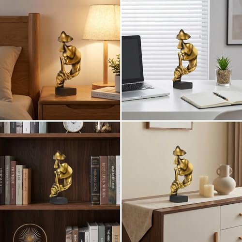 1 Piece Modern Silence Sculpture, Abstract Face Statue for Home Decor, Golden Silence Figurine for Living Room, 27cm Resin Art Piece