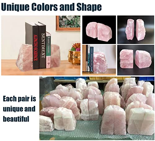 Crystal Bookends Pink Heavy Duty Bookend Natural Rose Quartz Stone Decorative Book Ends 1 Pair 4-6 LBS - size: 4-6lbs