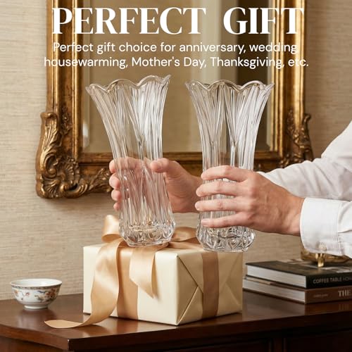 Pumtus 2 Pack Glass Flower Vases, 9.5 Inch Thickened Clear Phoenix Tail Vase, Decorative Modern Plant Vase for Centerpieces, Home Decor, Wedding, Party, Office