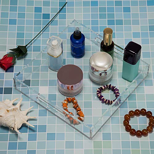 KEVLANG Clear Sturdy Acrylic Serving Tray with Handles - 10x10Inch - Coffee, Appetizer, Breakfast, Butler Tray - Kitchen Countertop & Vanity Table Organizer - color: Clear, size: 10" x 10" x 2"