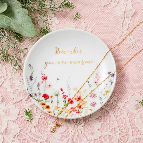 Crisky You Are Awesome Jewelry Ring Dish for Women Birthday Gifts Friendship, Inspirational Gifts Female Encouragement Gift Trinket Tray for Her Sisters Daughters Friend Cowoker Mom Aunt - style: You are Awesome Style B