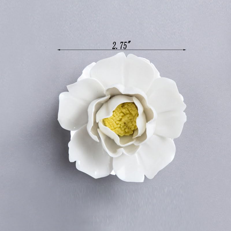CEUYGT Handmade 3D Ceramic Wall Art Hanging Sculpture White Flower Wall Decor for Living Room Bedroom and Bathroom White Peony 2.75" (Small) - color: White, size: 2.8"L x 2.8"W