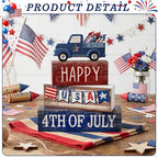 CroBlissful 4 Pcs 4th of July Decorations Patriotic Memorial Day Tabletop Decorations Red White Blue Table Centerpieces Sign for Office Tiered Tray Home Shelf 250th Anniversary(Happy Usa) - style: Happy Usa