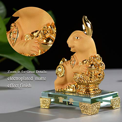 BRASSTAR Golden Resin Chinese Zodiac Rabbit Statue Feng Shui Home Office Table Top Decor Figurine Gift Collection PTZY103
