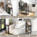 Small Side Table for Small Space, 3-Tier Narrow End Table with Magazine Holder,Slim Nightstand, Skinny Snack Couch Table in Living Room, Bedroom Study and Balcony (Rustic Brown &Black) - color: Rustic Brown