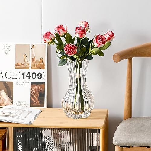 10" Decorative Modern Flower Vase for Floral Arrangements, Large Elegant Clear Glass Vase for Bouquet(Transparent) (Clear, 01) - color: Clear, size: 01