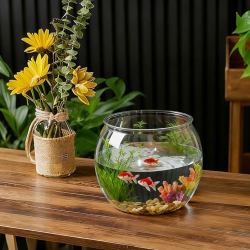 Geelin 1.5 Gallon Plastic Fish Tank Large Bowl Shatterproof with Crystal Clear Clarity for Terrarium, Flower Vase Centerpiece Gift for Fish Lovers (Round) - size: 1.5 Gallon, style: Round