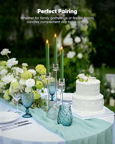 Homemory 6 Pcs Real Wax Green Flameless Taper Candles with Remote Timer, 9.6 Inches LED Fake Candlesticks, LED Candle with 3D Flickering Flame for Romantic Wedding, Dinner, Xmas Anniversary Decor - style: Nature - Green 9.6"