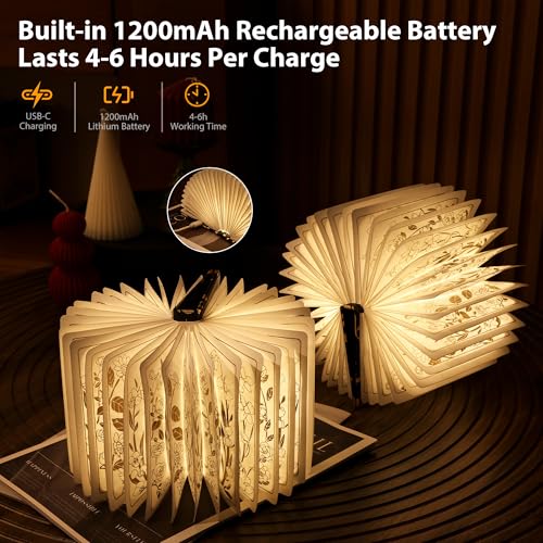 Floral Print Book Light,3-Color Book Lamp Book Lovers Gifts | 1200mAh Portable Foldable Paper Desk Lamp | Night Reading Bookshelf Lamp,Valentine Ambient Lighting Decorations Gifts(Black Gold) - color: Black