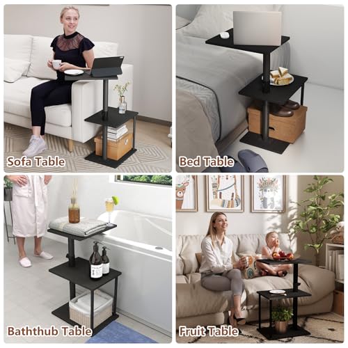 Faesun Swivel Side Table for Couch Arm, Adjustable C End Table for Recliner or Bed, Tv Trays with Storage Shelf for Small Spaces Small Nightstand Table for Living Room, Bedroom - color: Black