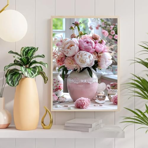 Auremi Flower Vase Diamond Art Painting, 5D Flower Diamond Painting Kits, Full Drill Diamond Dots Paintings for Beginners, Crystal Art Painting Kits for Home 30x40 cm