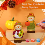 Seenelling 2 Pack Fall Thanksgiving Scarecrow Ready to Paint Your Own Statues 4'' DIY Unpainted Ceramics Figurines Kit Blank Paintable Ceramics Classroom Art and Crafts Decorations - style: Fall Thanksgiving Scarecrow