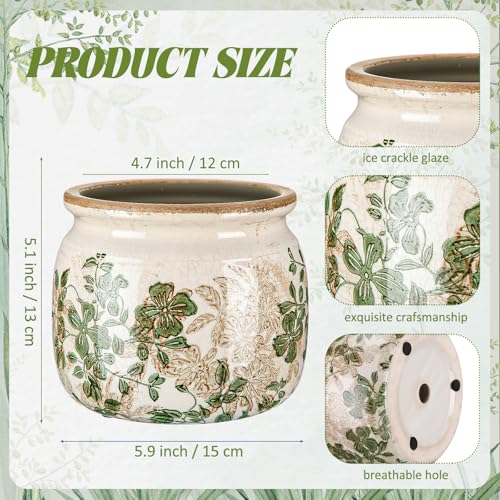 Vintage Planter Large Ceramic Plants Pot Beige Green Leaves Ice Crack Farmhouse Scroll Vase Flower Vase Pot Indoor Outdoor Home Kitchen Decor Rustic Cottage Antique Decorative Plants Gift - color: Beige Green, size: Leaves