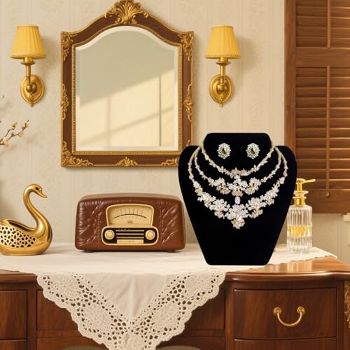 TENINYU Black Necklace Earring Jewelry Display Stand, 8 x 7 Inch Foldable Black Velvet Necklace Bust Easel Chain Holder Organizer Rack for Home or Store Show (6 Pack) - size: 6 Pack