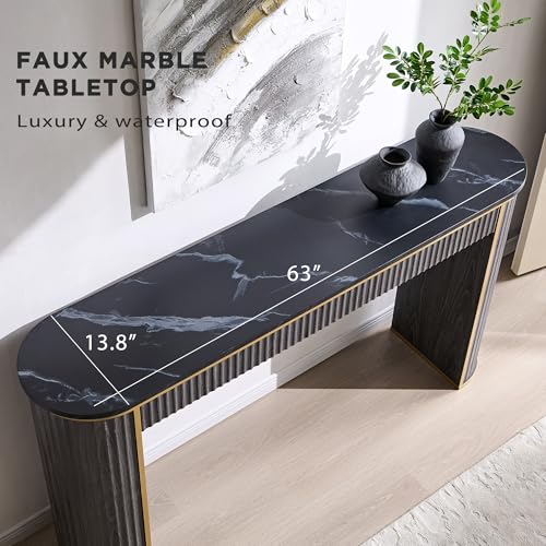 OKD Modern Fluted Console Table, 63" Long Narrow Entryway & Sofa Tables for Hallway, Tall Accent Table Behind Couch for Foyer Living Room, Dark Alder - color: Dark Alder