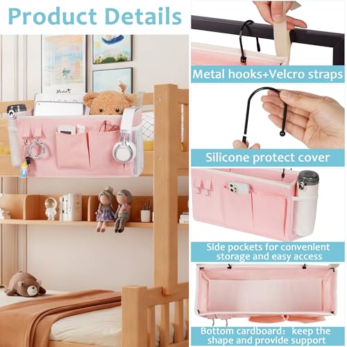 Loghot Bedside Caddy/Bedside Storage Bag Hanging Organizer for Bunk and Hospital Beds,Dorm Rooms Bed Rails,Can be Placed Glasses,Books,Mobile Phones,Keys (Light Pink) - color: 1pc Light Pink