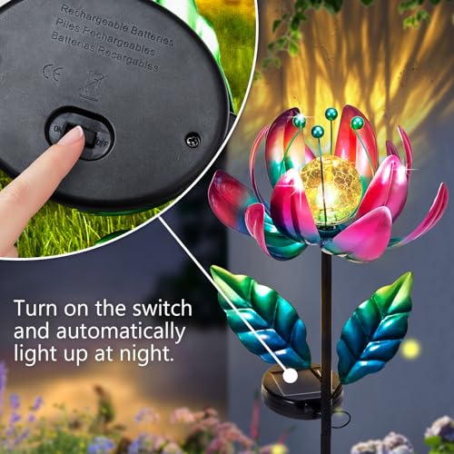 AIINY Solar Purple Metal Flower Wind Spinners, Colorful Spinning Windmill Lotus Yard Art Lights Wind Pinwheels with LED Crystal Ball Decorative Stake Lighting Flower Sculpture - color: Purple