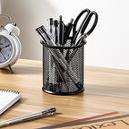 Amazon Basics Wire Mesh Pen Holder, Pencil Cup Desk Organizer for Stationery, Scissors, Office Caddy Storage, 3.7" x 3.3", Black - style: Wire Mesh Pen Cup