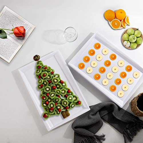I00000 8 Pack White Plastic Serving Tray, 15" x 10" Rectangle Food Trays, Disposable Serving Platter for Parties, Internal Inclined Design Perfect for Weddings and Party - color: White