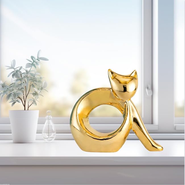 Abstract Golden cat Statues Home Decor, Ideal Decor for Home, Office, or Café. Perfect for Shelf, Living Room, or Desk Display Unique Gift for Cat Lovers & Art Collectors - style: Antique