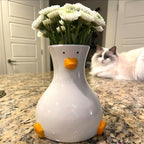 MOUGIGI Handcrafted Ceramic Duck Vase - White Modern Flower Vase with Unique Duck Design - Round Aesthetic Table Decor - Funky and Trendy Art Vase - color: Duck-vase