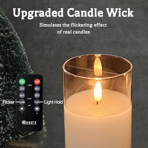 Rechargeable Flameless Candle, Flashing LED Pillar Real Wax Candle with Remote Control and Timer, Teardrop Wick, Clear Glass Electronic Candles, 1 Set of 5 - color: White Glass -Droplet 5P