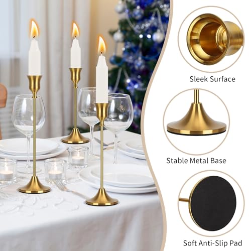 Candlestick Holders Taper Candle Holders, Candle Stick Holders Set of 3, Brass Gold Candlestick Holder, Candle Holder for Wedding Party Dining
