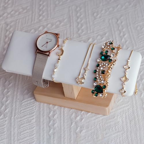 Wooden Watches Display tower Base Watch Necklace Bracelet Organizer Rack Bangle Scrunchie Headband Showcase tower (White PU, Flat single-layer) - color: Flat PU White