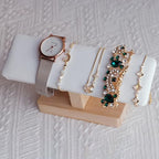 Wooden Watches Display tower Base Watch Necklace Bracelet Organizer Rack Bangle Scrunchie Headband Showcase tower (White PU, Flat single-layer) - color: Flat PU White